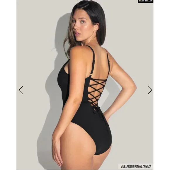 TA3 Swimwear Plungey Black One Piece Regular / Long LARGE BRAND NEW $178 MSRP - Picture 7 of 7